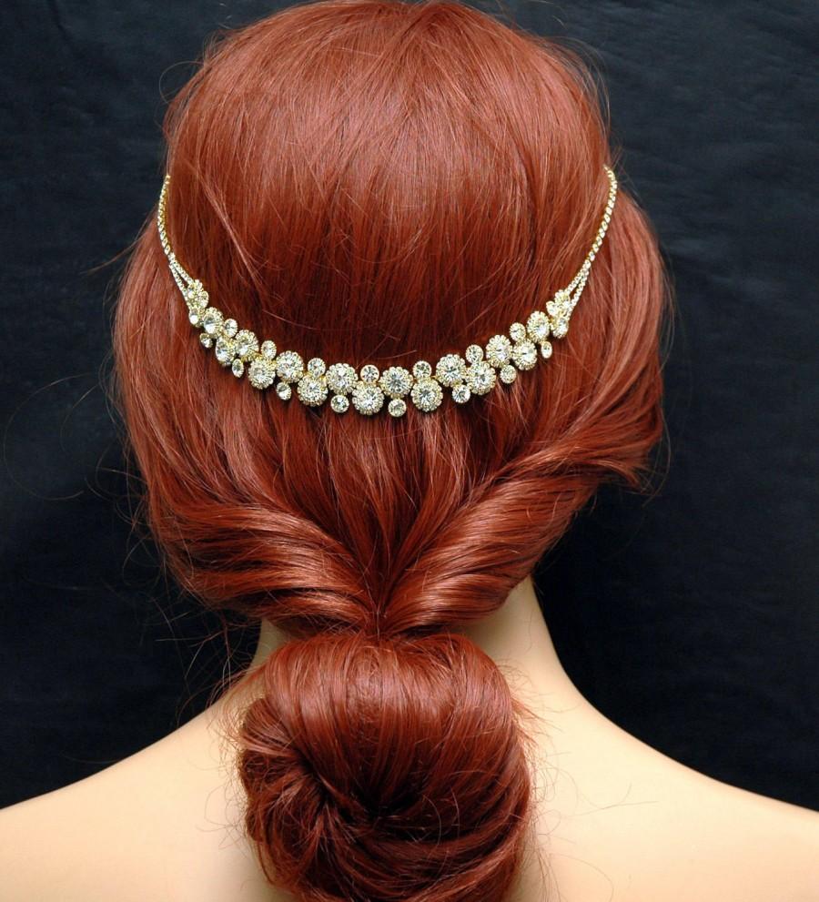 زفاف - Gold Wedding Headpiece Hair Jewelry Bridal Hair Chain FREE SHIPPING Prom Headpiece Bridal Headband Prom Hair Accessory 1920s Headpiece, Halo Crown - $30.00 USD