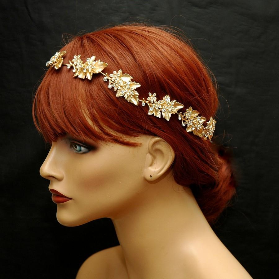 Wedding - Gold Bridal Headpiece Hair Jewelry Leaf Wedding Headband FREE SHIPPING Flower Gold Bridal Hair Vine Rustic Halo Tiara Boho Crown Leaf Headband Wreath - $85.00 USD