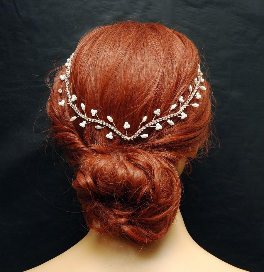 زفاف - Wedding Headband, Hair Jewelry Rose Gold Bridal Hair Vine, FREE SHIPPING Pearl Wedding Headpiece, Crystal Hair Vine, Rhinestone Headpiece, Hair Jewelry - $52.00 USD