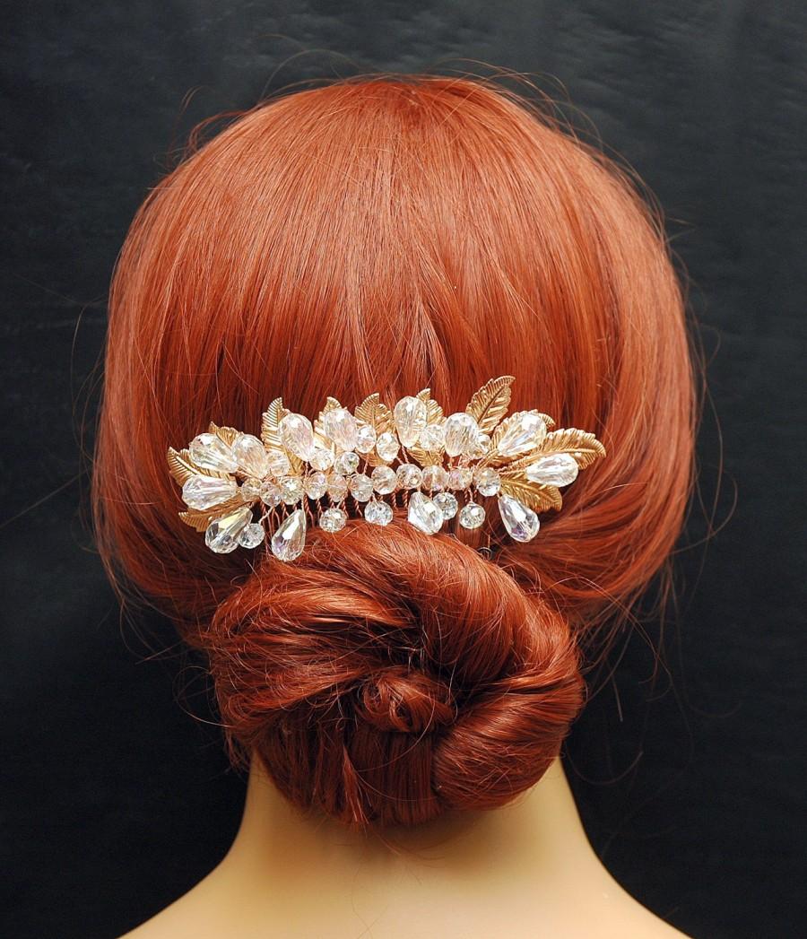 Wedding - Wedding Hair Comb Hair Jewelry Rose Gold Floral Bridal Hair Comb, Crystal Hair Comb, Leaf Comb, Wedding Hair Piece, Rose Gold Headpiece, Hair Jewelry - $55.00 USD