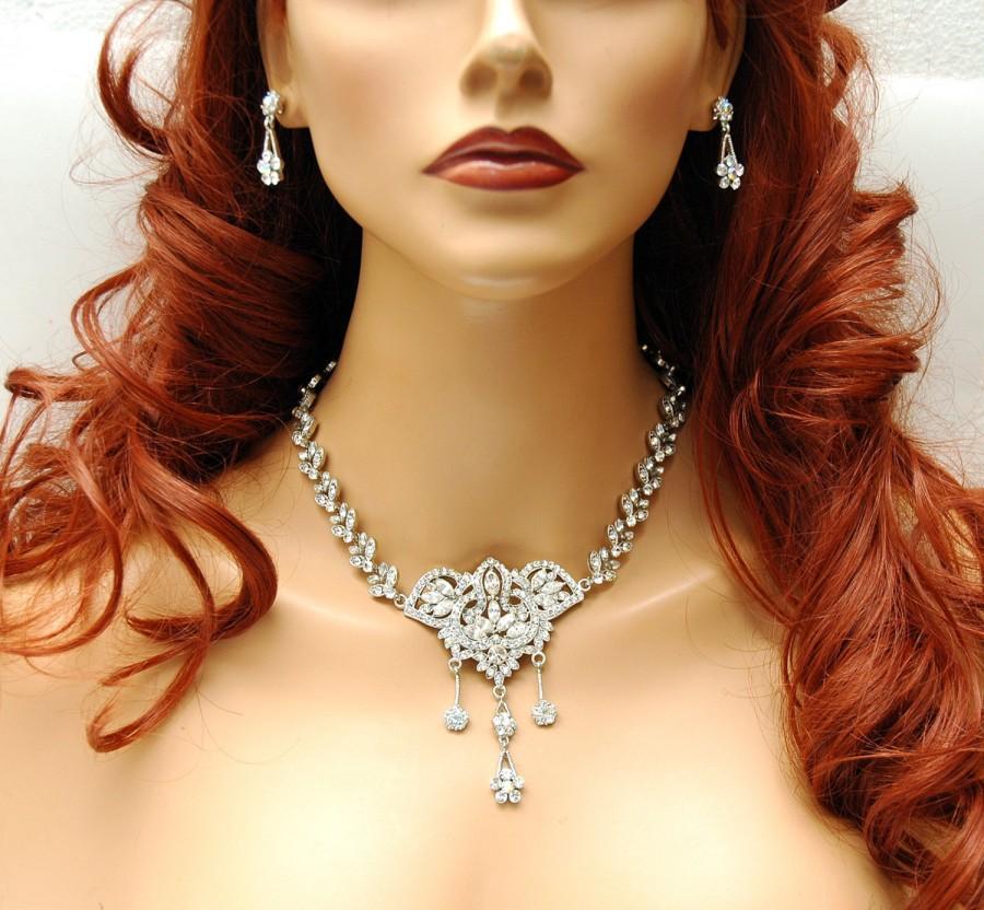 Mariage - Rhinestone Bridal Jewelry Set, Wedding Choker Necklace, Crystal Bridal Necklace, Wedding Jewelry Set, 1920s Jewelry, Prom Necklace Set - $75.00 USD