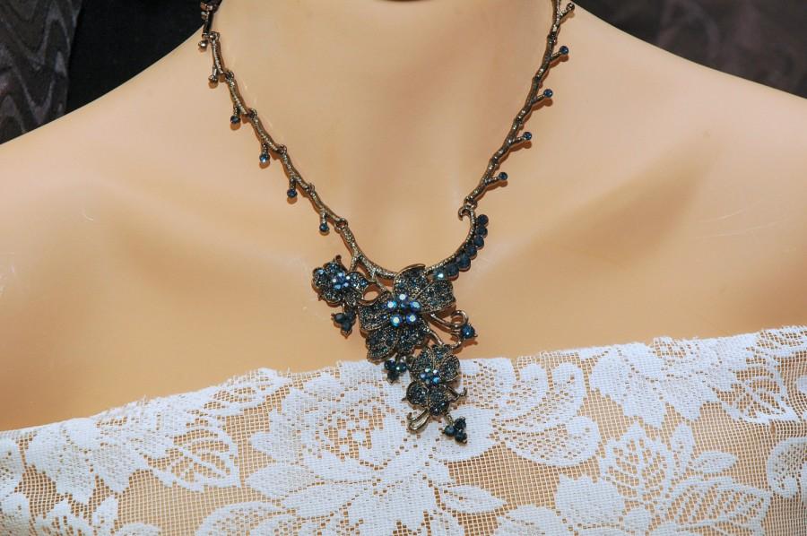 زفاف - Blue Crystal Necklace Set, Something Blue Necklace Set, Flower Prom Necklace Set, Bridal Jewelry, Gifts For Women, Prom Earrings, Prom - $40.00 USD