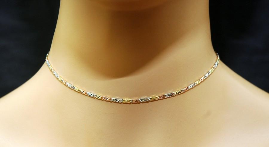 زفاف - Tri-color Chain Gold Choker Necklace, Gold Necklace, Dainty Necklace, Flat Chain Necklace, Boho Choker, Prom, Everyday Jewelry - $24.00 USD