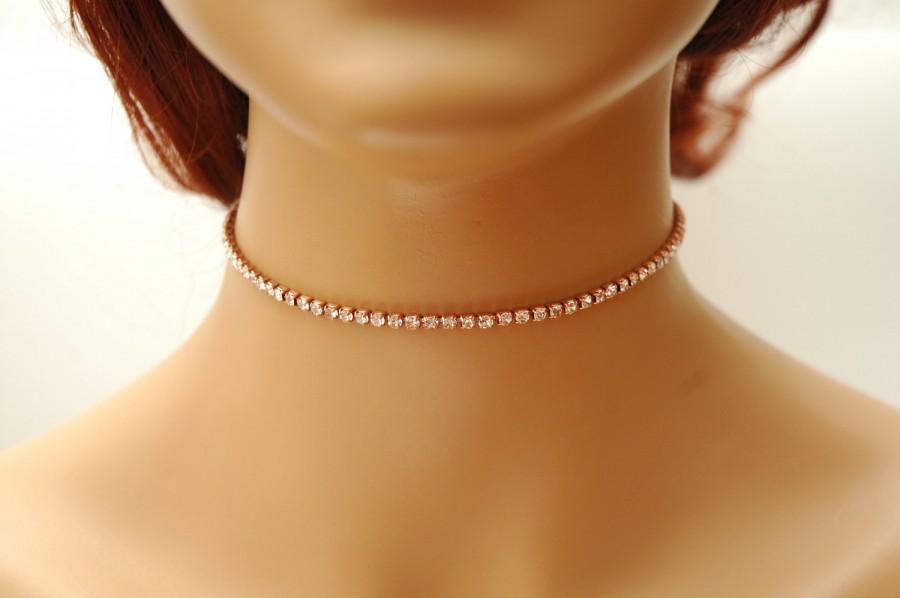 Mariage - Rhinestone Choker Necklace FREE SHIPPING Rose Gold Necklace Crystal Choker, Bridal Choker, Diamond Choker, Delicate Choker Necklace, Prom - $18.00 USD