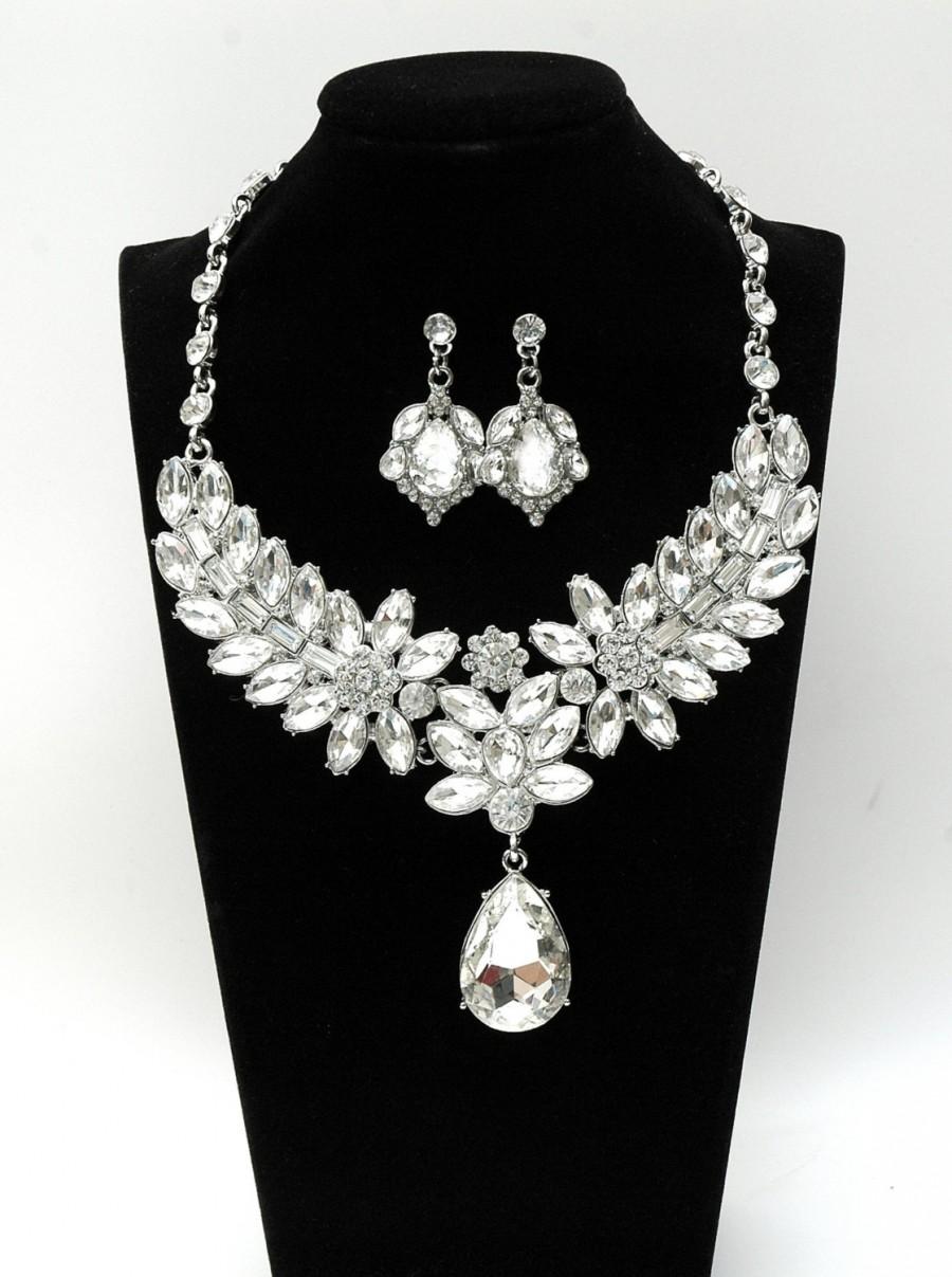 Свадьба - Crystal Wedding Jewelry Set FREE SHIPPING Wedding Necklace Bridal Necklace Set Prom Jewelry Choker Necklace Prom Accessory Teardrop - $57.00 USD