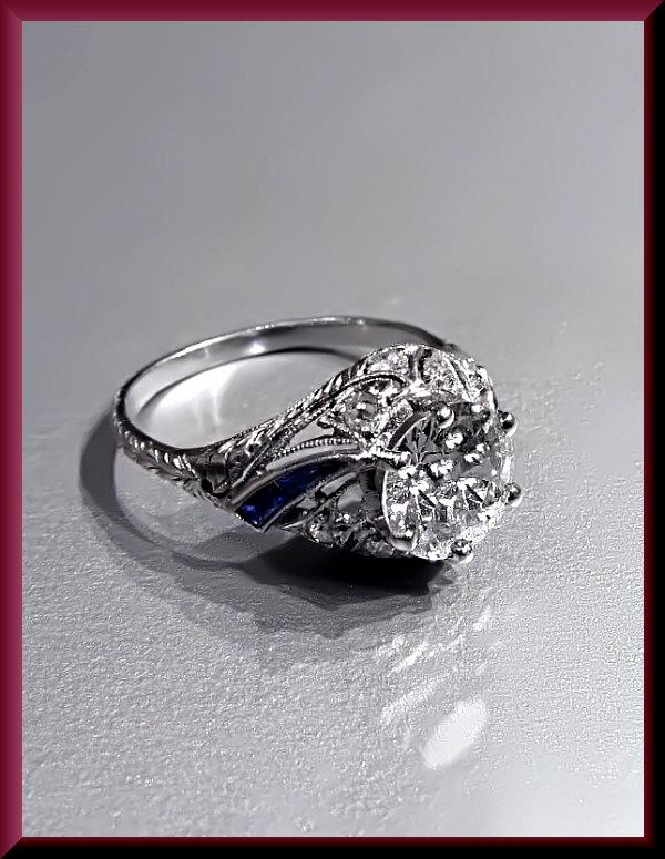 زفاف - Antique Vintage Art Deco Platinum Old European Cut Diamond Engagement Ring Wedding Ring - ER 171S