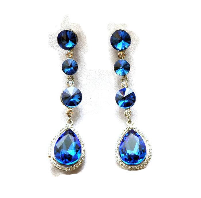 Mariage - Crystal Bridal Earrings FREE SHIPPING Prom Blue Earrings Crystal Chandelier Earrings Formal Crystal Earrings, Prom Earrings - $32.00 USD