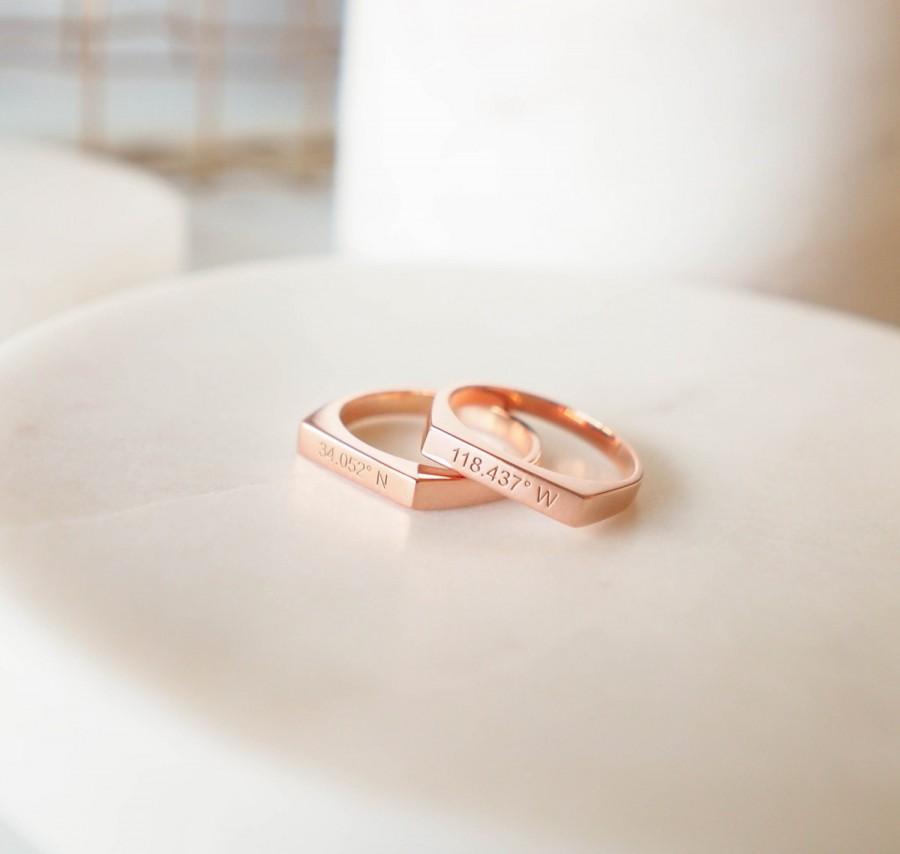 زفاف - 20% OFF* Modern Minimalist Bar Ring • Skinny Personalized Coordinates Ring • Longitude Latitude Ring • Custom Name Ring • Bridesmaids Gift