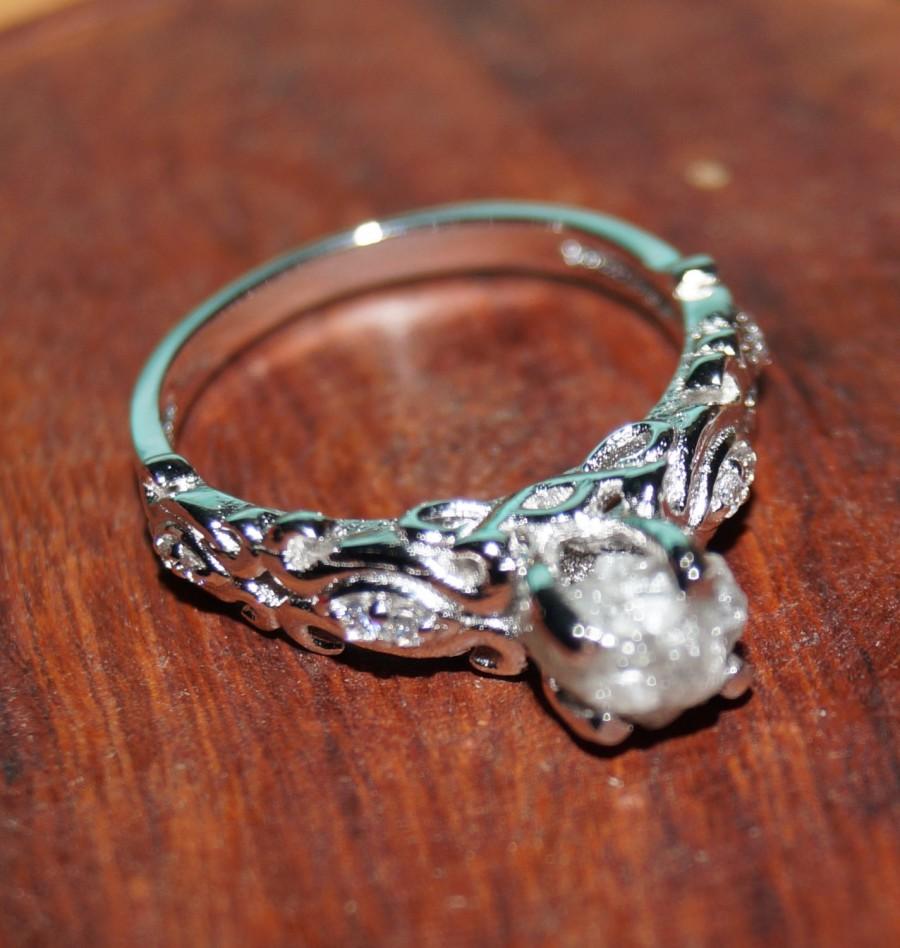 زفاف - Gray Raw diamond ring, Gray white diamond ring, Uncut diamond ring, engagement ring, Gemstone Ring, rough diamond ring, natural diamond ring