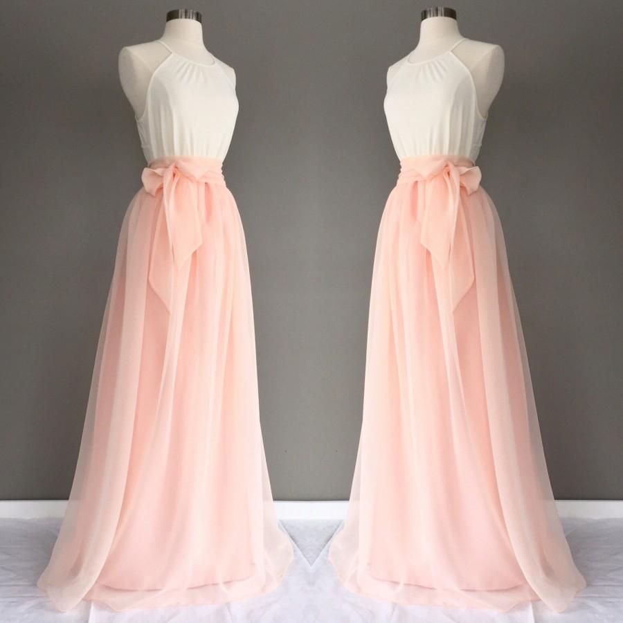 Hochzeit - WINTER MELON chiffon skirt, any length and color blush Bridesmaid skirt, floor length, tea length, knee length empire waist  chiffon skirt