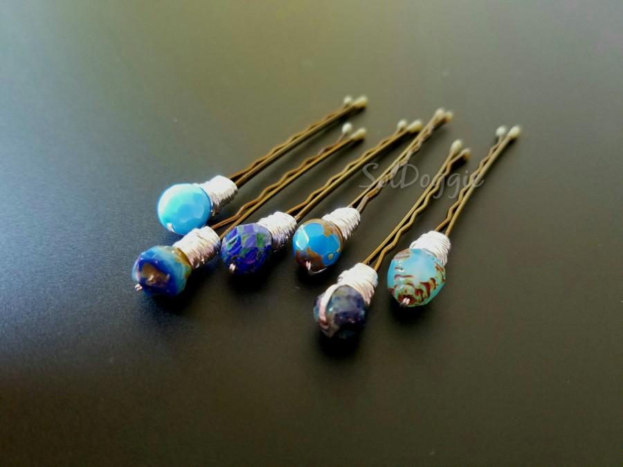 Hochzeit - Beaded Hair Accessories Blue Beaded Hairpins Beaded Bobby Pins Something Blue Hair Accessories