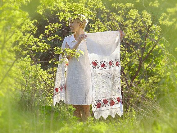 Свадьба - Antique Ukrainian Wedding Towel Rushnyk rare embroidered linen lace 3.28 yards 1920s, rustic wedding Ceremonial Towel, free shipping