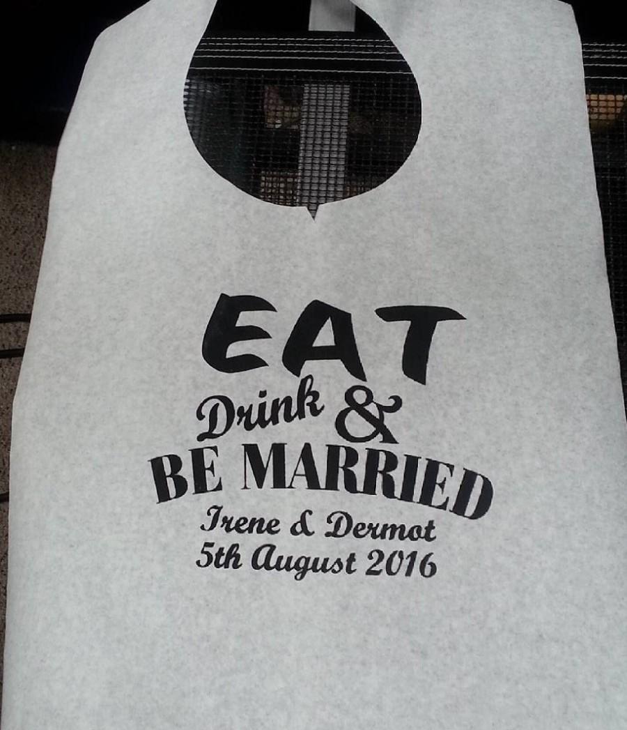 Wedding - Custom printed Adult Party Bibs! 75/pack with one color personalized imprint, Lobster Bibs, Rehearsal Dinner Bibs. We're the manufacturer!