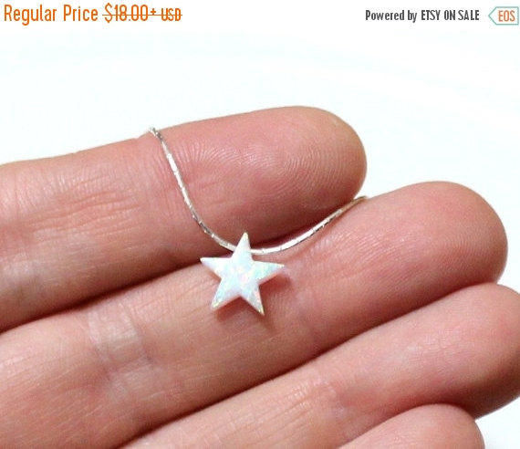 Mariage - Spring Sale Opal Star Necklace, Opal Necklace, Opal Silver Necklace, Opal Jewelry, White Opal Necklace, Blue Star Opal Necklace, Simple Neck