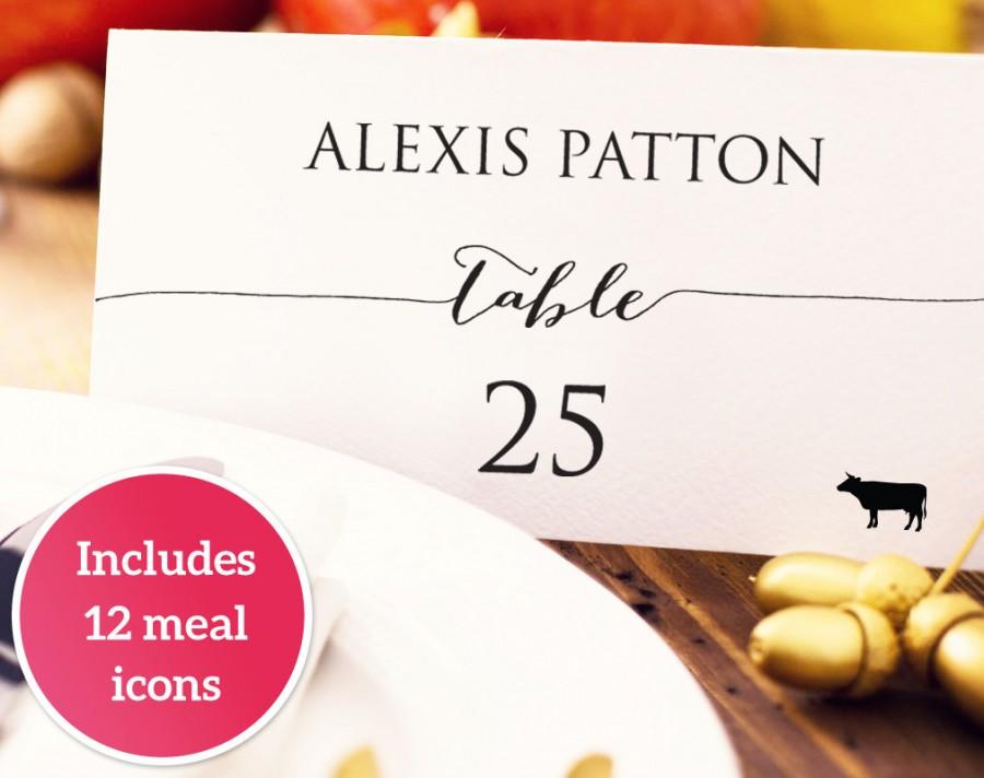 Wedding - Wedding Place Card with Meal Icons Template, DIY Editable Card, Food Icon, Seating Card, Menu Icons, Wedding Printable Escort Cards,  - $8.00 USD