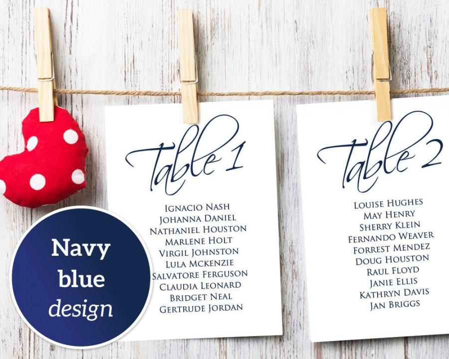 Mariage - Navy Table Seating Cards 1-40 Template, Seating Chart, DIY Table Cards, Table Numbers 5x7, Seating Plan, Printable Table Cards  - $9.50 USD