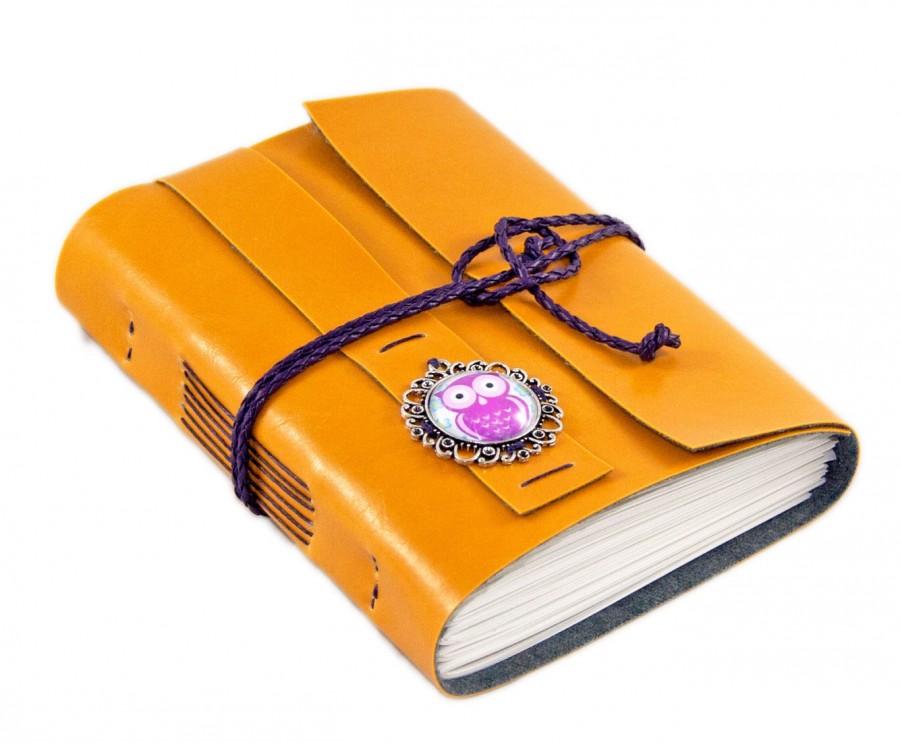 زفاف - Faux Leather Journal - Owl Cameo - Bookmark - Mango - Lined Paper - Ready to Ship - Travel Journal - Diary - Art Journal -