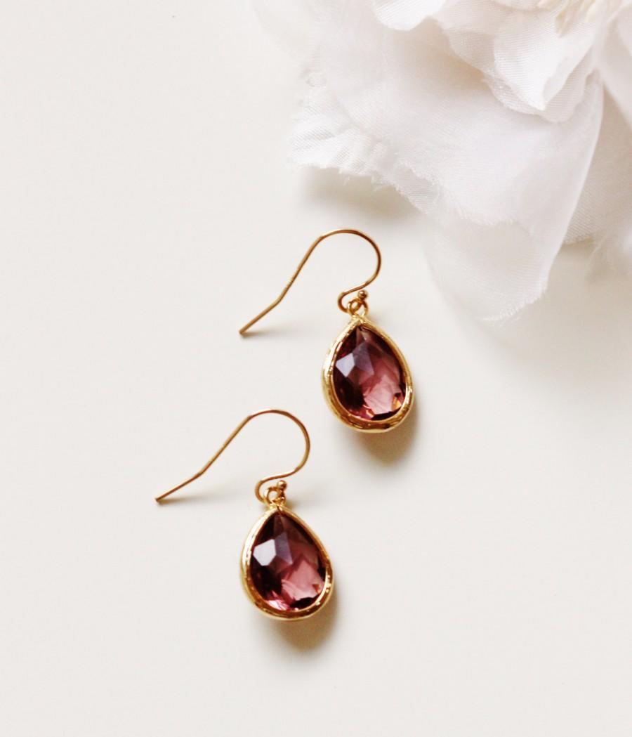 Mariage - Burgundy Earrings Burgundy Wedding Jewelry Bridesmaid Gift Idea Bugundy Bridesmaid Earrings Gold Filled Drop Earrings Bridesmaid Jewelry