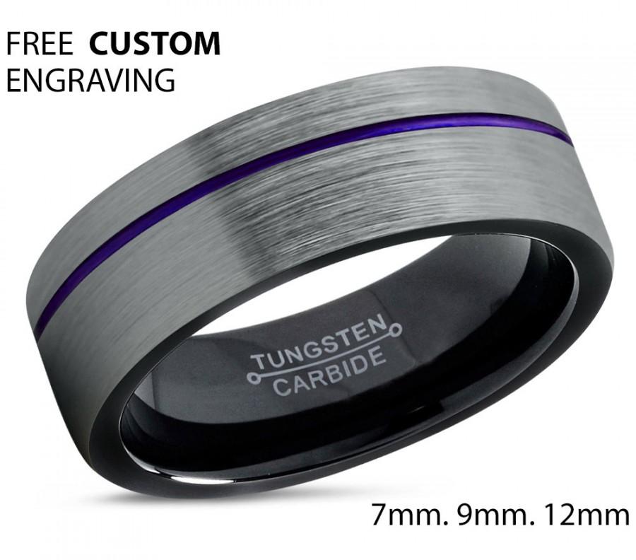 زفاف - Tungsten Ring Mens Brushed Silver Black Purple Wedding Band Tungsten Ring Tungsten Carbide 9mm Tungsten  Man Male Women Anniversary Matching