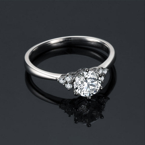 Wedding - Round Cut Moissanite Engagement Ring 14k White Gold Art Deco Forever Brilliant Moissanite Ring Charles and Colvard Diamond Ring