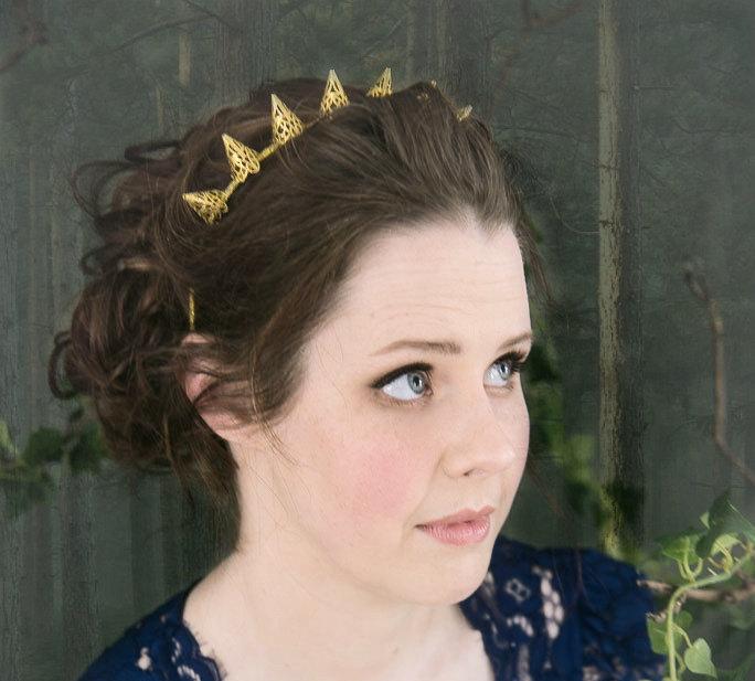 Hochzeit - Gold crown, spike crown, Wedding Hair piece, alternative wedding, bridal hair piece, hair accessory, gothic crown, spike headband