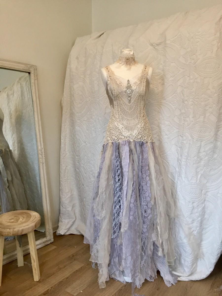 Mariage - Boho wedding  dress lavender fairy,unique Bridal gown,lace statement wedding dress,boho wedding dress pale pink,bridal gown unique ,lace wed