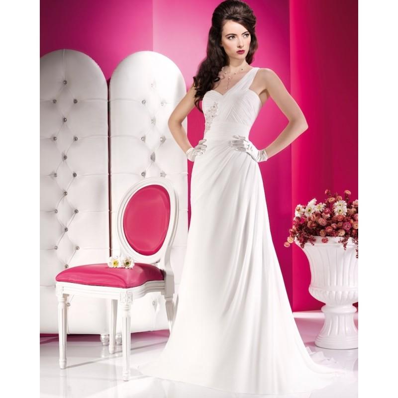 Mariage - Simple A-line One Shoulder Beading Ruching Sweep/Brush Train Chiffon Wedding Dresses - Dressesular.com