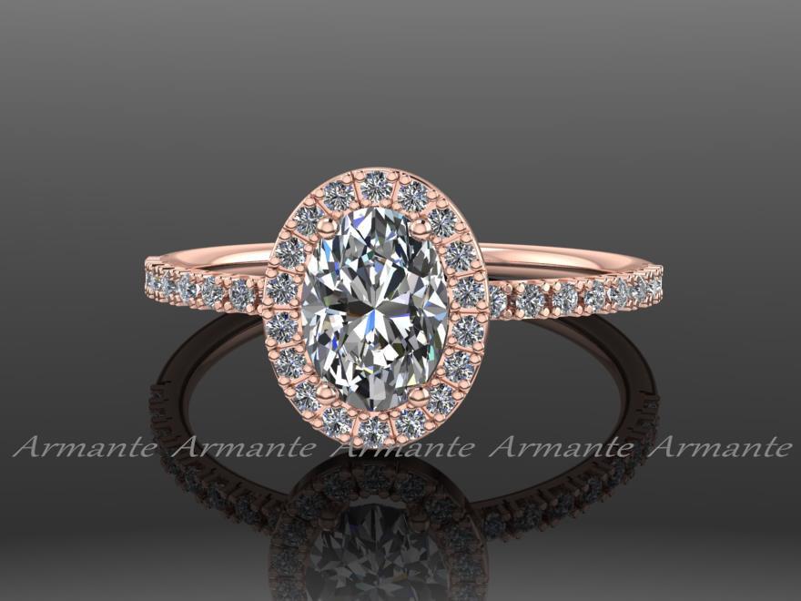 زفاف - Oval Moissanite Engagement Ring, 14k Rose Gold Moissanite And Conflict Free Diamond Wedding Ring Re00056