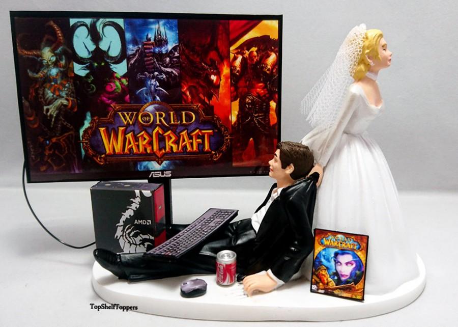 Hochzeit - Funny Wedding Cake Topper Custom WOW Video Gamer  Xbox One/PS4