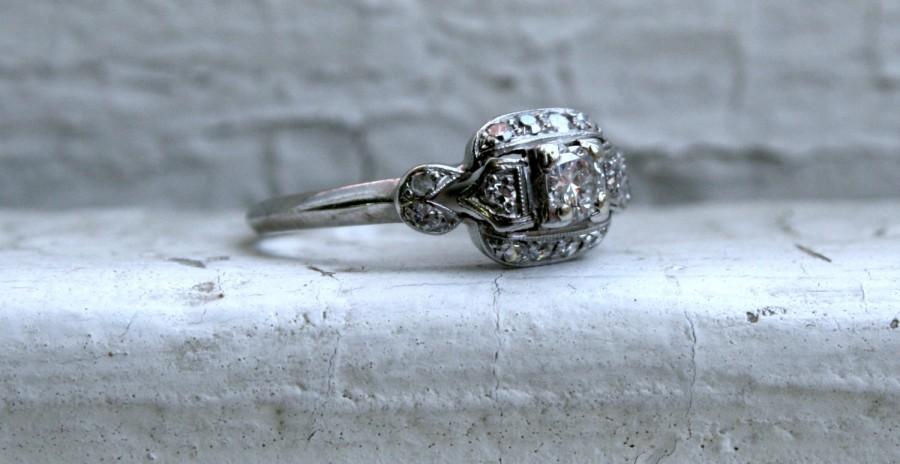 Hochzeit - Vintage Platinum Diamond Engagement Ring - 0.56ct.
