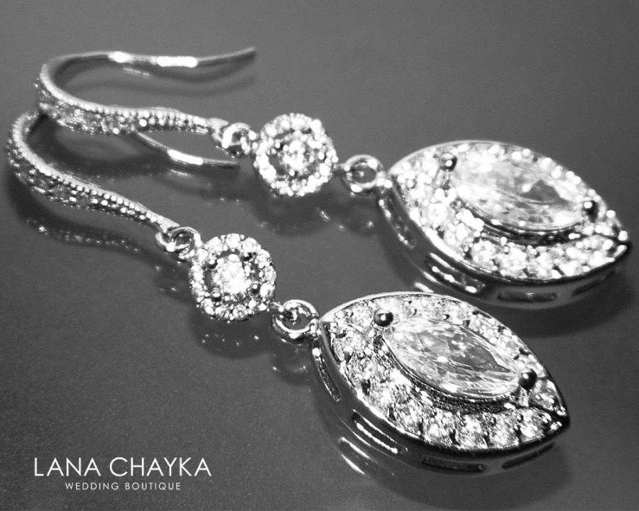 Mariage - Cubic Zirconia Marquise Bridal Earrings Chandelier Crystal Wedding Earrings Long Dangle CZ Wedding Earrings Sparkly Bridal Crystal Jewelry - $37.50 USD