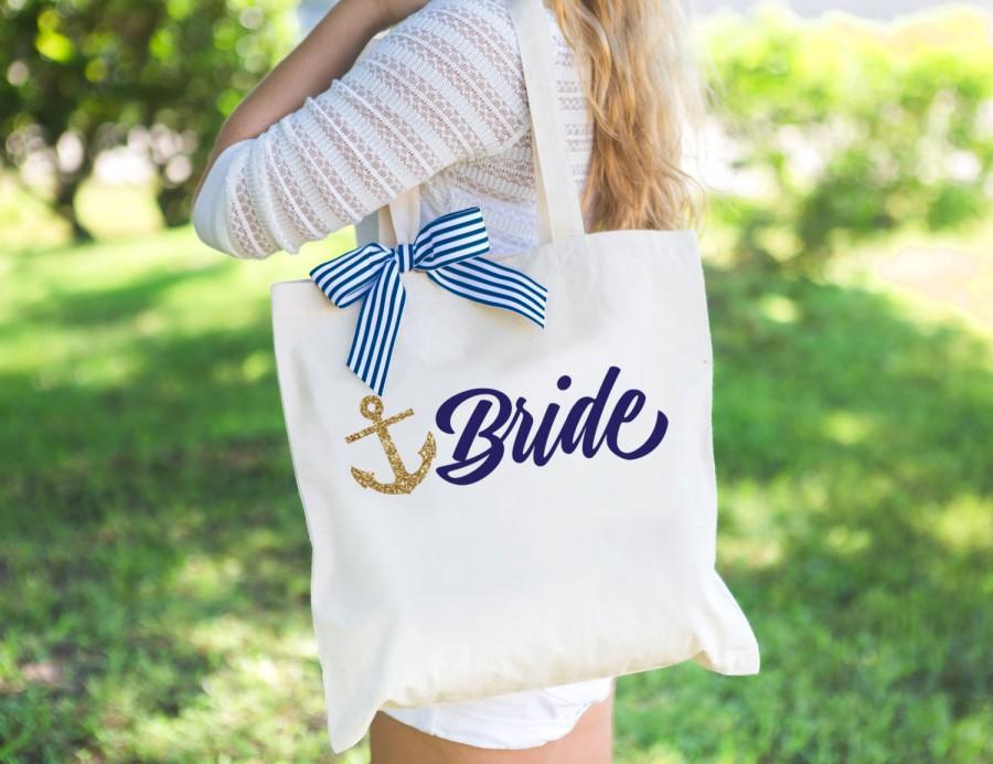 زفاف - Tote Bags for Bride and Bridesmaids Nautical Wedding Bag - Bridal Party Bags Gift for Bridesmaids Wedding or Bridal Shower (Item - BNB200)