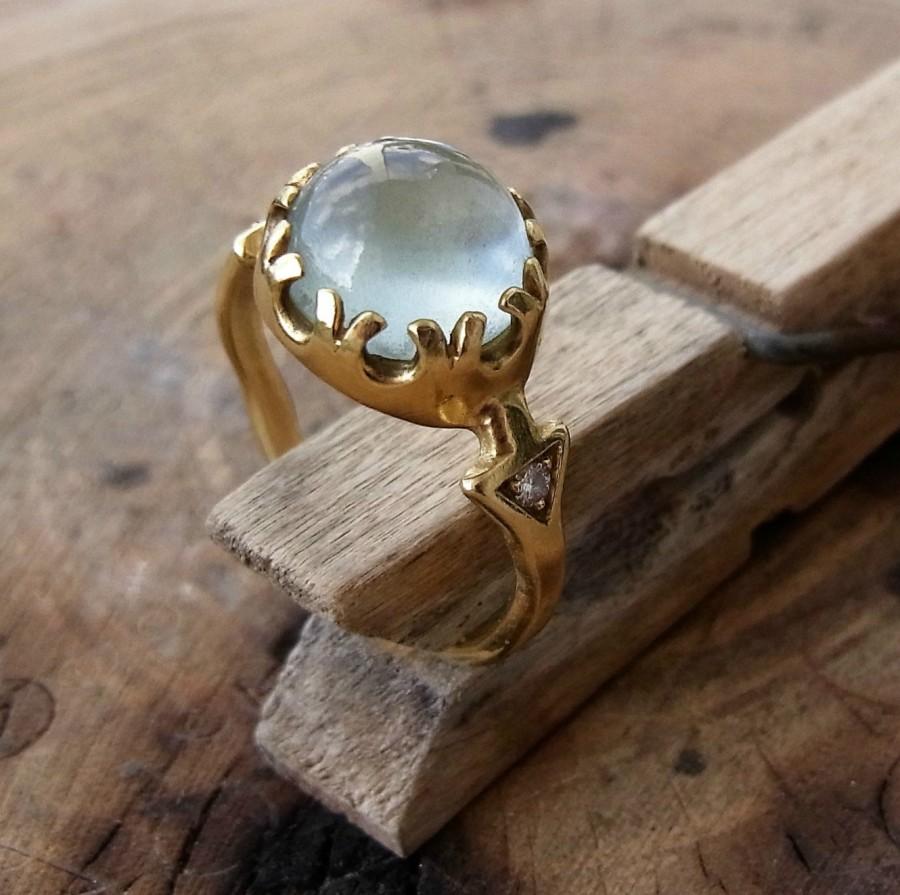 Wedding - Engagement ring, Alternative engagement ring, Gold ring with gems, Aquamarine ring, Gold ring with aquamarine and diamonds, Anniversary Ring