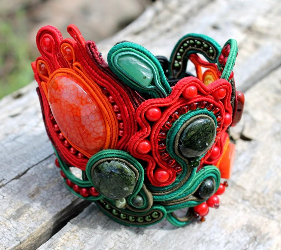 Mariage - bright ethnicity bracelet sutazhnoy technique with natural stones made in Ukrainian style