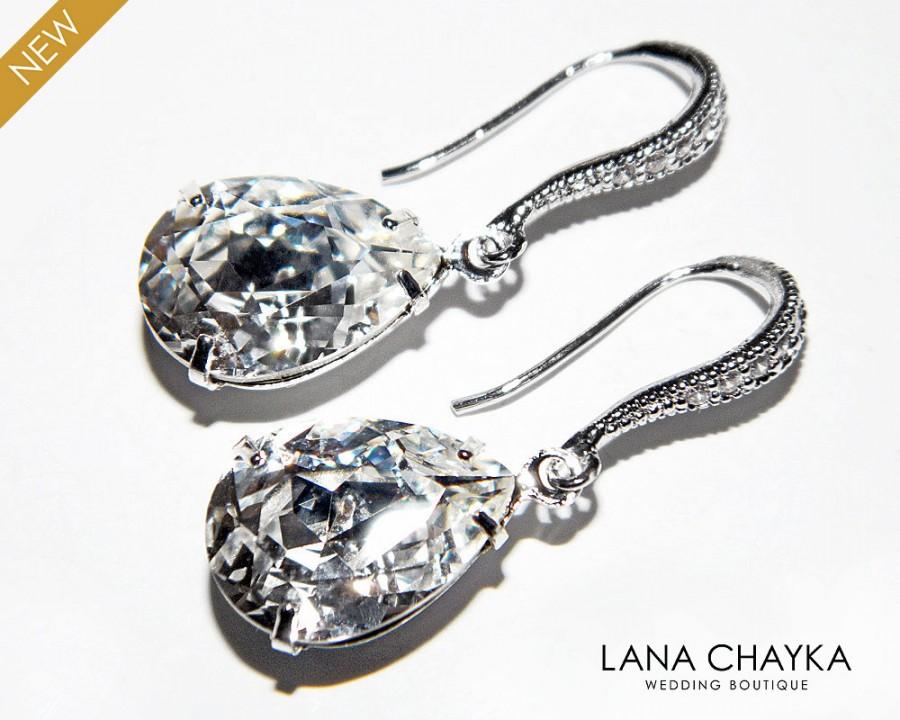 Hochzeit - CLEAR Crystal Wedding Earrings Swarovski Rhinestone Teardrop Earrings Bridal Earrings Bridesmaid Jewelry Crystal Cz Silver Dangle Earrings - $25.00 USD