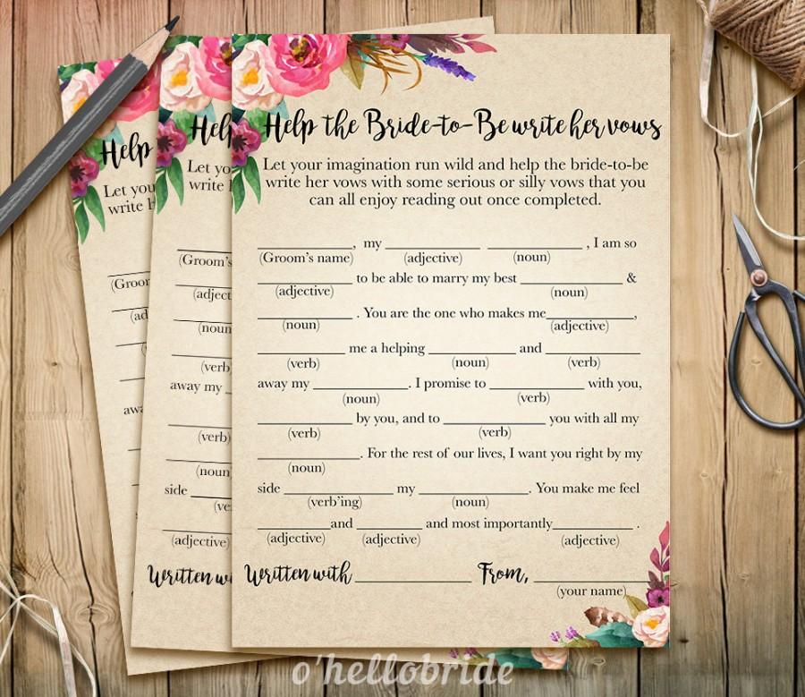 Hochzeit - Help The Bride To Be Write Her Vows Bridal Shower Game - Wedding Vows Printable Boho Bohemian Bridal Shower Game - Bachelorette Party 003