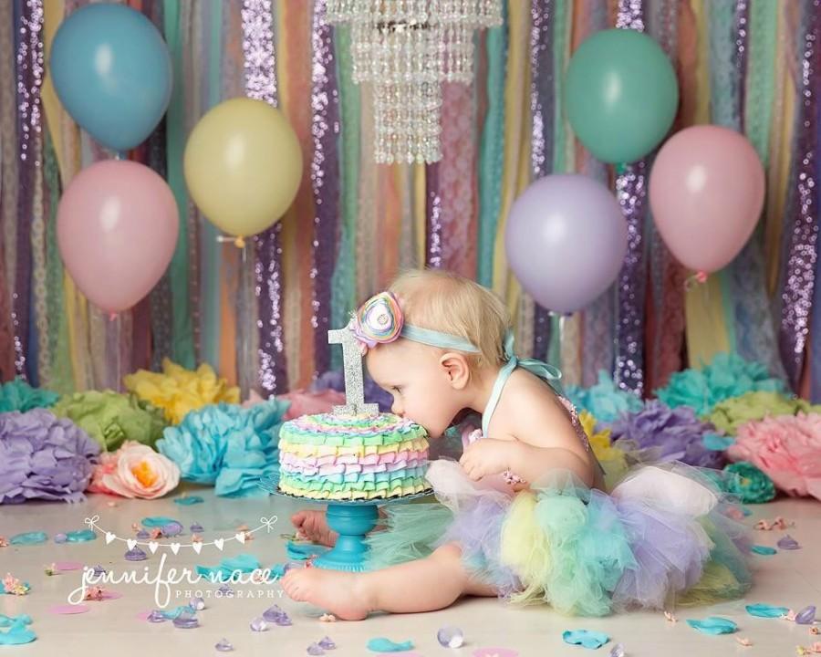 Свадьба - Mixed pastels with Lavender sparkle sequin Fabric Garland Backdrop - Birthday Garland, Photo Prop, Event Decor, Smash Cake, 1st Birthday