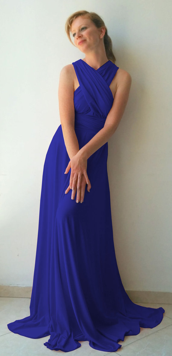 زفاف - Convertible/Infinity Dress - floor length with long straps  royal blue color wrap dress