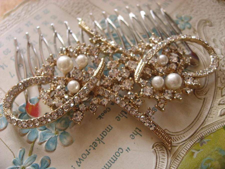 Hochzeit - Vintage style rhinestone crystals wedding hair comb, wedding alligator clip, hair accessory, bridal hair comb, pearls comb, bridesmaids comb