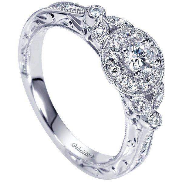 زفاف - 14K .42cttw Vintage Halo Diamond Engagement Ring