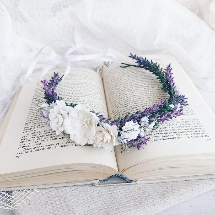 Wedding - Lavender wedding,Bridal floral crown, bridal flower crown, Lavender crown, woodland wedding, rustic wedding