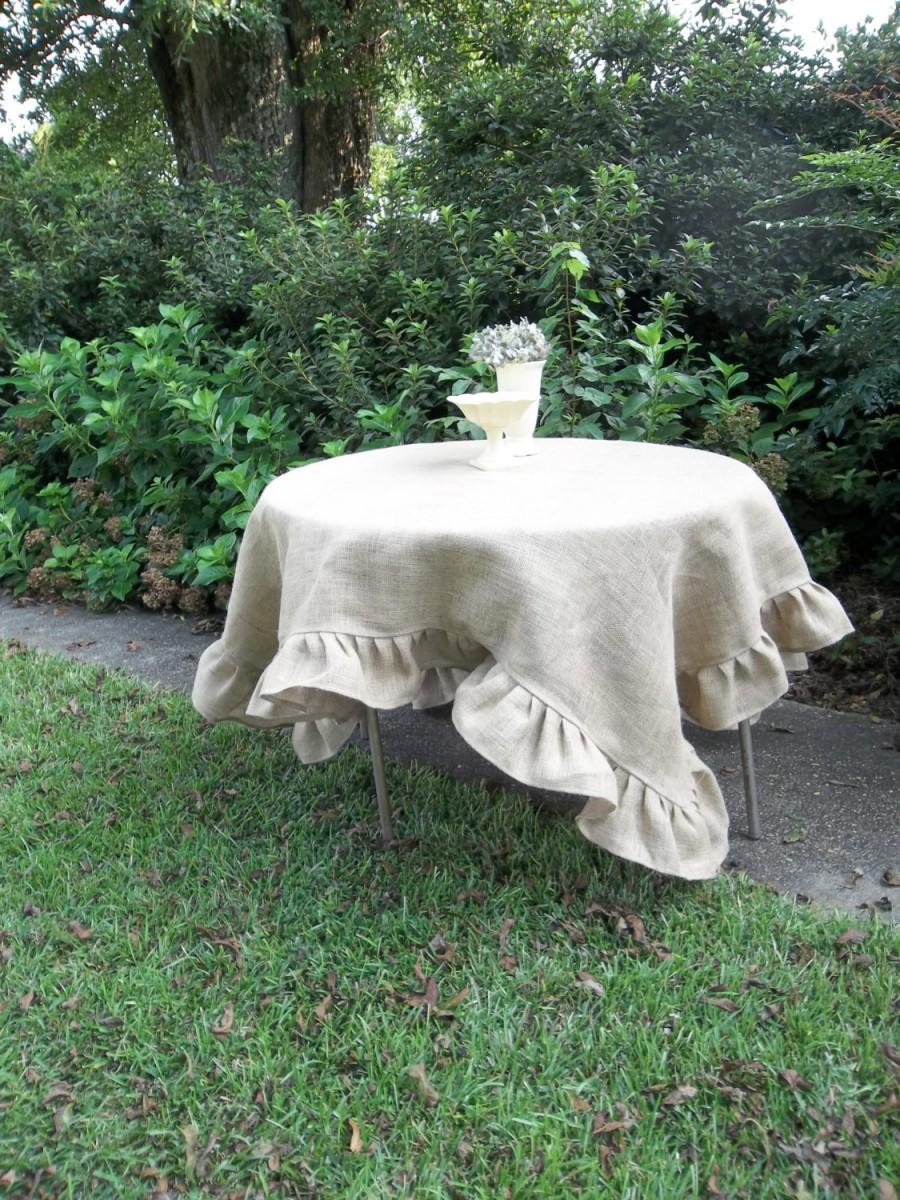 زفاف - Custom Burlap Tablecloth Ruffled Tablecloth Burlap Table Cloth 70" Wedding Decorations Table Decor French Country Farmhouse Round Burlap