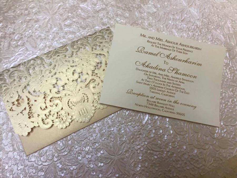Mariage - Laser Cut Embossed Lace Wedding XV Invitation Romantic, cheap invitations,  Available in 4 colors