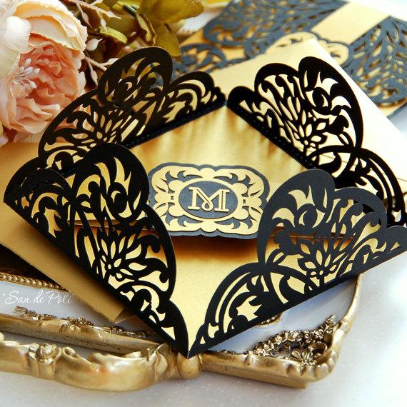 Wedding - Wedding stationery invitation Art Deco Nouveau monogram Card Templates SVGfiles Lace fold (svg, dxf, ai, eps) papercut lasercut Cameo Cricut