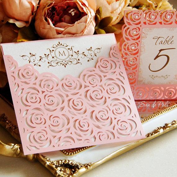 Mariage - Roses Lase Wedding Luxery Envelope Card Template cutting file C111 (svg, dxf, ai, eps, png, pdf) laser cut pattern Instant Download