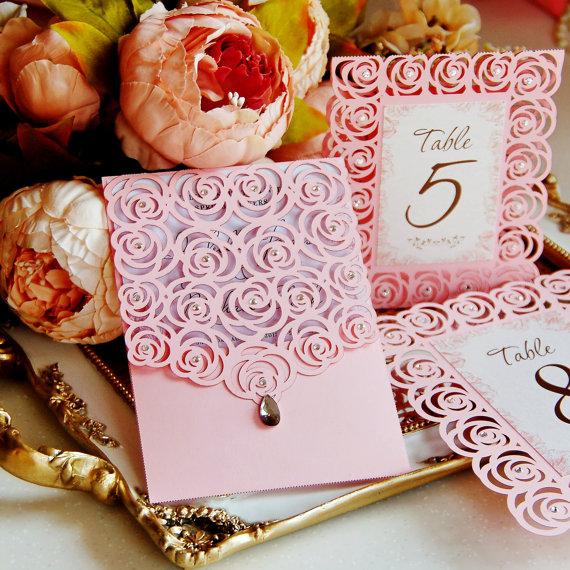 زفاف - Roses Lase Wedding stationery Luxery Envelope Card Template cutting file C112 (svg, dxf, ai, eps, pdf) laser cut pattern Instant Download