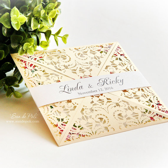 زفاف - Wedding invitation digital Pattern Card Template Lace folds (svg, dxf, plt, ai, eps, png, pdf) lasercut Instant Download