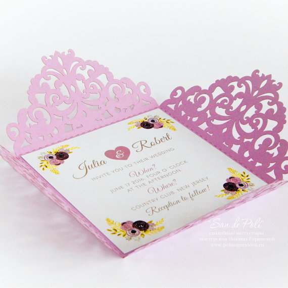 زفاف - Lace Wedding invitation Card Template folds (svg, dxf, dwg, ai, eps, png, pdf) laser die cut Pattern Instant Download Silhouette Cameo