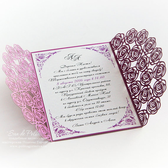 زفاف - Wedding invitation Pattern Card 5x7" Template Roses Lace folds (studio V3, svg, dxf, ai, eps, png, pdf) laser paper die cut Silhouette Cameo