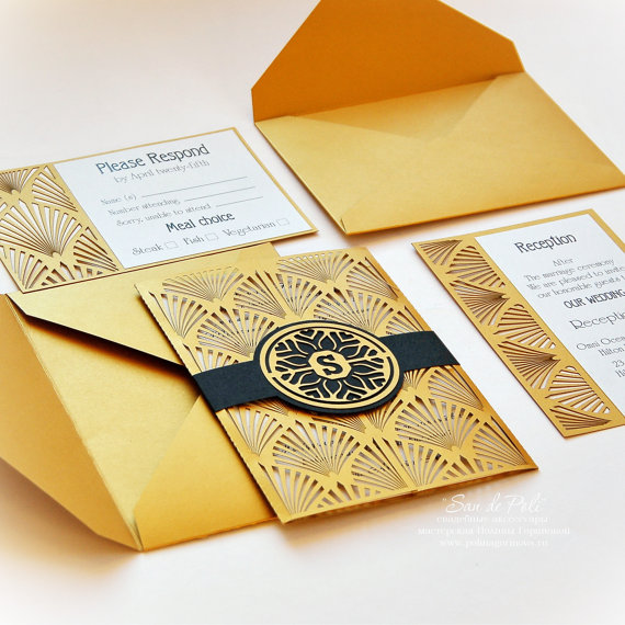 Hochzeit - Wedding invitation, Card Set Template Retro Vintage Art Deco COVER (svg, dxf, cdr, eps) laser cutout die cut paper Digital Instant Download